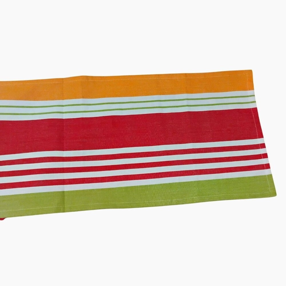 Striped Cotton Table Runner By Primitive Artisan Orange Red Green Cotton 73x12 - Picture 2 of 5